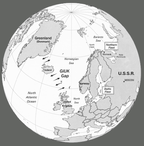 Miejsca przejść radzieckich okrętów podwodnych na Ocean Atlantycki. / Mapa: en.wikipedia.org