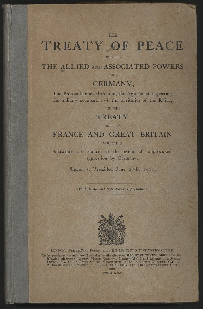 Okładka publikacji Traktatu Wersalskiego podpisanego w Wersalu, 28 czerwca 1919 r. / Zdjęcie: AucklandMuseum.com