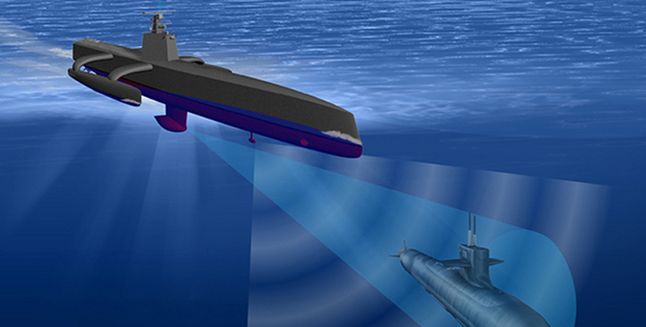 Okręty bezzałogowe Sea Hunter mogą skutecznie tropić i zwalczać okręty podwodne. / Grafika: DAARPA, 